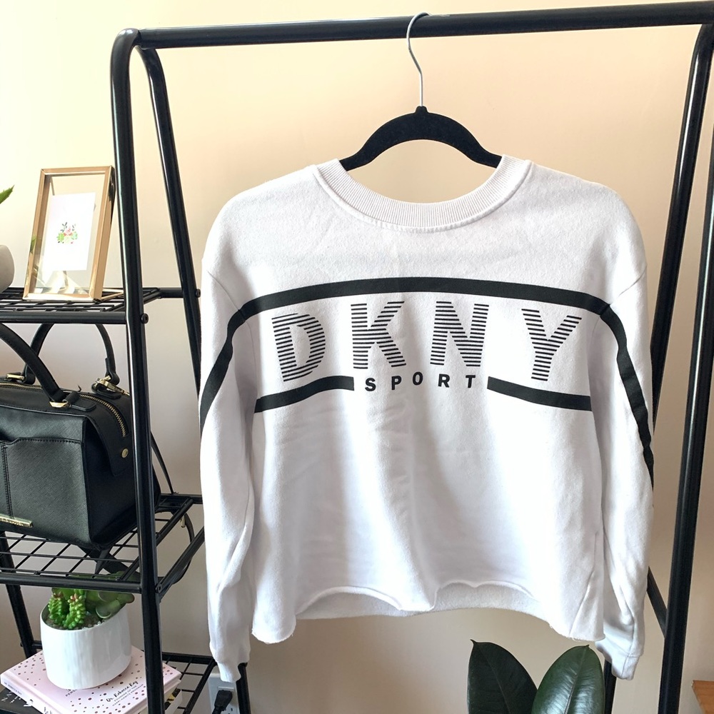 black and white DKNY sport cropped sweater.